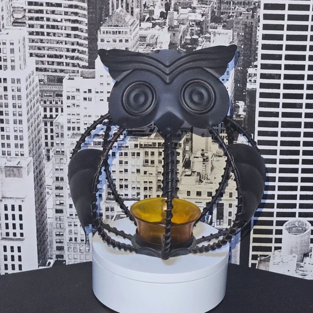 Metal Owl Tea Light Candle Holder